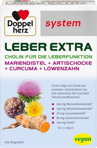 Doppelherz system LEBER EXTRA - Mit Cholin und Zink | Cholin trägt zum Erhalt der normalen Leberfunktion bei - Mit 5 pflanzlichen Extrakten - 60 Kapseln