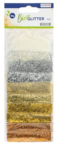Glorex 6 2820 451 - Bio Glitter Mix fein und grob, insgesamt 20 g, 2 x 5 Farben, jeweils in grobem und feinem Glitter, besteht aus Zellulose, zum Verzieren von Grußkarten, Bastelarbeiten uvm.