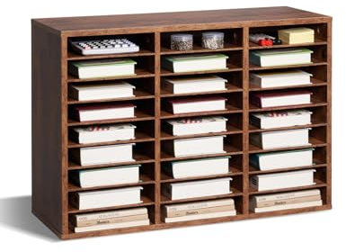 VEVOR Literature Organizer, 27 Compartments Office Mailbox with Removable Shelves, Wood Mailbox Sorter Particle Board Office Home Classroom Storage, File Sorter for File, Document, Paper, Dark Brown