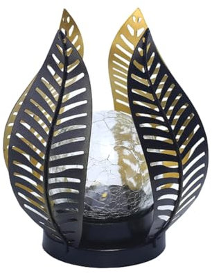 Lumlflc Lampes de jardin décoratives en verre craquelé, lampes solaires en forme de feuille de palmier en métal pour décoration extérieure sur jardin