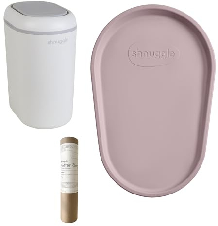 Shnuggle Changing Essentials Bundle - Squishy Changing Mat, Eco-Touch Nappy Bin + 2PK Better Bag Nappy Liners - Wipeable, Odor-Locking + Eco-Friendly (Blossom)