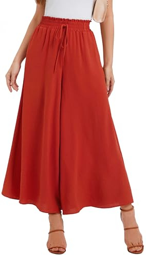 WUWUSKY Sommerhose Damen Leicht Lässige Palazzo Hose Elegant High Waist Baggy Freizeithose mit 2 Taschen