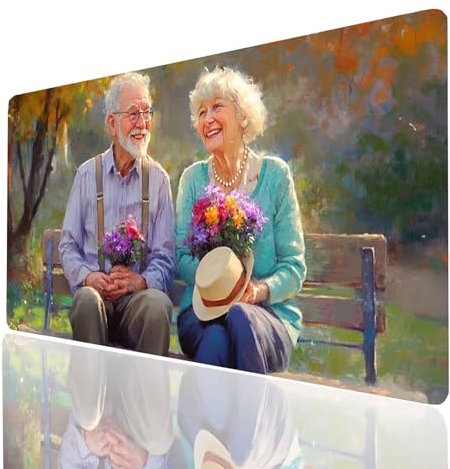 Couple Mouse mat Elder Gaming Mouse Pad Large 90x40x0.3CM Stitched Edges Washable, Desk Mat Non-Slip Rubber Base, Mousepad Improves Speed Precision for Gaming Laptop PC Wireless Keyboard Model-08935