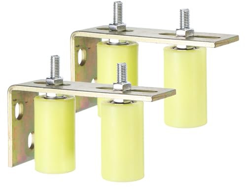 QUARKZMAN 4Pcs Galet Guide Pour Portail Coulissant, 3 Galets En Nylon Ensemble Support Portail Avec Support Arrière En L, Roulement À Billes Scellé Universel Pour Porte Coulissante, Jaune
