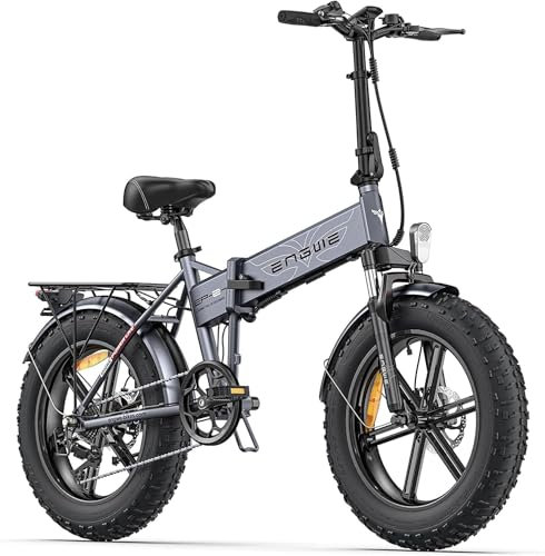 ENGWE EP-2 PRO Folding Electric Bike for Adults, 20×4.0 All Terrain Fat Tires Mountain Beach Electric Bicycles 7 Speed Gear E-Bike with Removable Lithium Battery 48V 13AH (GREY)