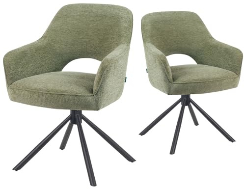DUBI Möbel Esszimmerstühle 2er Set 360° drehbar mit Taschenfederkern, hoher Sitzkomfort, bis 150 kg belastbar, Stoff Grün, Robustes Metall-Kreuzgestell, modernes Design, Modell Mika-Ben