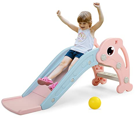 3 In 1 Kleinkind Rutsche, Baby Rutsche Kletter Spielset Mit Basketball-Ring Und Ball, Innen- Und AußEnspielplatz FüR Kinder