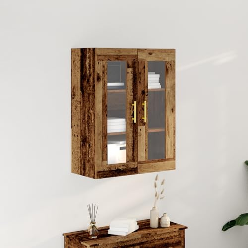 WRJENFSC Sideboard 69,5 x 34 x 90 cm aus Altholz mit Glastüren, rustikales Küchenbuffet mit viel Stauraum für Esszimmer und Wohnzimmer