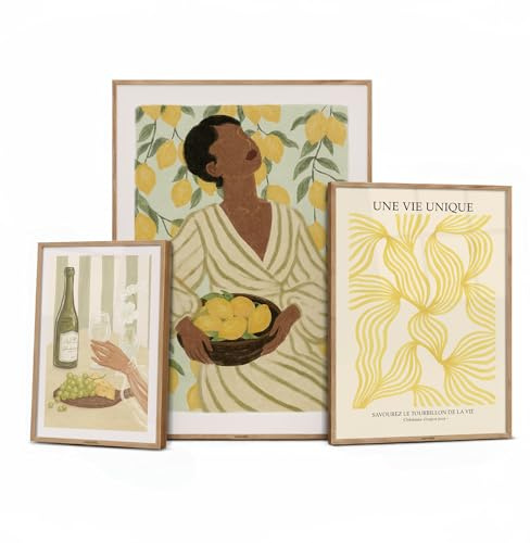 canvea Lemon Life Poster Set | 3er Bilder Set für Wohnzimmer Deko | Moderne Wandbilder | Premium Kunstdrucke für stilvolle Wohnräume