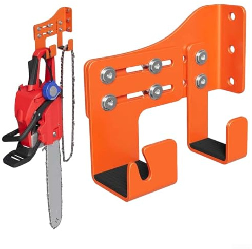 Pumixiy Robuste Kettensägen-Wandhalterung mit verstellbaren Hakenpositionen, verstärkter Metallrahmen und dicken Schwamm-Pads für Kratzschutz, wetterfeste Oberfläche (schwarz)
