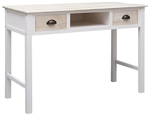 Hoopleep Konsolentisch 110x45x76 cm aus massivem Pappel-/Paulownia-Holz, Mehrzweck-Beistelltisch mit 2 Schubladen, offenes Fach, ideal für Wohnzimmer, Flur, als Schreibtisch oder Telefontisch