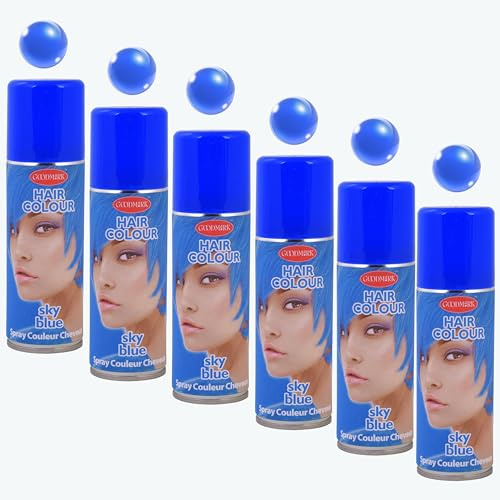 Nico Europe® Color-Haarspray Blau, 6 Dosen à 125 ml | Fantasy-Farbton Sky Blue, temporär, auswaschbar, Karneval, Fasching, Party, Cosplay