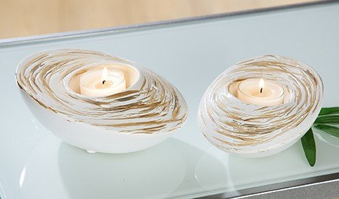 1x Teelichthalter Linea Keramik 13cm Gilde Tischdeko, Kerze Geschenk
