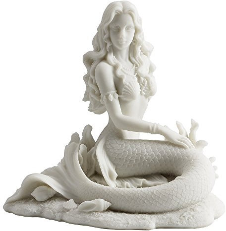JFSM INC. Meerjungfrau sitzt am Strand – weiße Skulptur Figur Statue