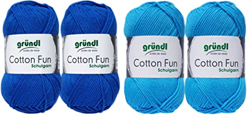 SB Pack Gründl Cotton Fun Häkelset für Topflappen Inhalt 4x50g Material 100% Baumwolle incl. Gratis Häkelanleitung und Häkelnadel (Hellblau Blau)