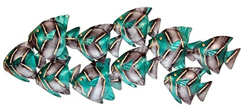 SEESTERN Fischschwarm Metall Wand Deko Verzierung Hänge Wand Dekoration 68cm /1805.Petrol