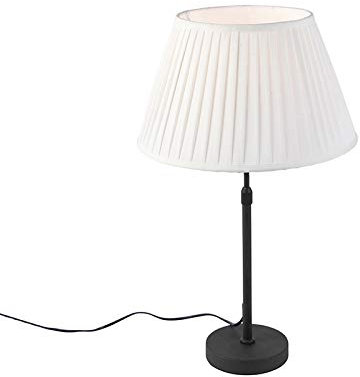 QAZQA - Landhaus I Vintage I Rustikal Tischleuchte I Tischlampe I Lampe I Leuchte schwarz mit plissiertem Schirm creme 35 cm verstellbar - Parte I Wohnzimmer I Schlafzimmer I Nachttischleuchte - Texti