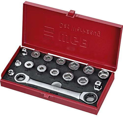 WGB Motorradwerkzeug, Motorradtool Durchsteck-Doppelring-Ratschenschlüssel-Satz 16-teilig, Unisex, Multipurpose, Ganzjährig, rot