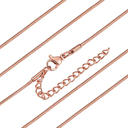 ChainsHouse Snake Chain Necklace Thin Chain Necklace for Women Pendant Chain 1mm Stainless Steel Chain Rose Gold Herringbone Necklace