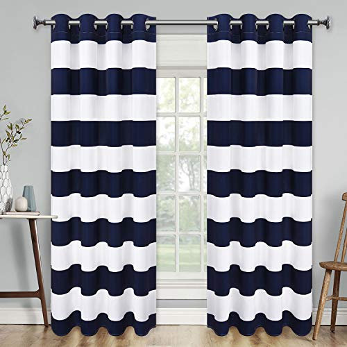 Yastouay Streifenvorhang, gestreift, verdunkelnd, Ösenvorhänge für Schlafzimmer, Wohnzimmer 52 × 63︱2 Panels blau