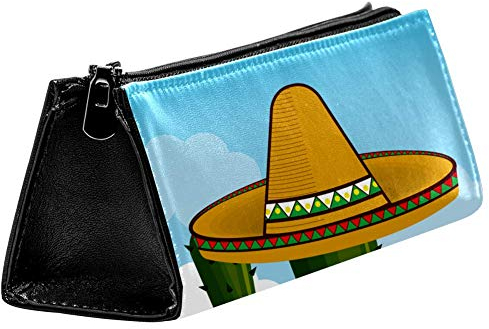 EZIOLY Kaktus-Charaktere mit mexikanischem Hut, Stiftebeutel Stiftebeutel Bleistifttasche Kosmetiktasche Tasche Kompakt Reißverschluss Tasche