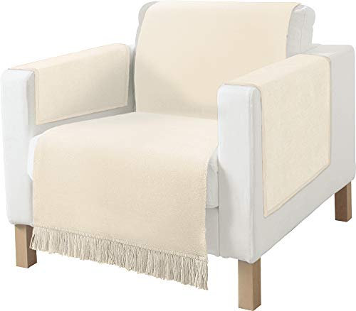 Erwin Müller Sofaüberwurf, Sofaläufer, Sesselschoner 3-TLG. Natur Größe 50x200 cm - 1 Sesselschoner, 2 Armlehnenschoner, anschmiegsam, temperaturausgleichend, mit Fransen