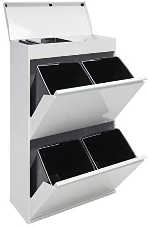 ARREGUI Top CR621-B Mülltrennsystem aus Stahl mit Aufbewahrungsbox mit Deckel | 4 Fächer Mülleimer für die Küche | 4x17 L (68 L) | 4 Fach Abfalleimer | Herausnehmbare Inneneimer mit Griff | weiß