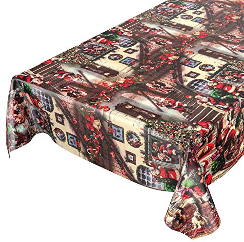 ANRO Tischdecke Weihnachten Weihnachtsmann 100x140 cm Schnittkante | Weihnachtstischdecke, Wachstuchtischdecke Weihnachten, Tischdecke abwaschbar – Wachstuch mit PVC-Beschichtung – pflegeleicht