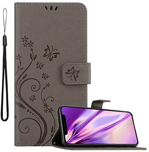 Cadorabo Hülle kompatibel mit Apple iPhone 11 PRO Blumen Design aus Kunst Leder Flip Klappbare Stoßfeste Magnetische [Standfunktion] [Kartenfächern] Cover Hülle für iPhone 11 PRO Tasche in Grau