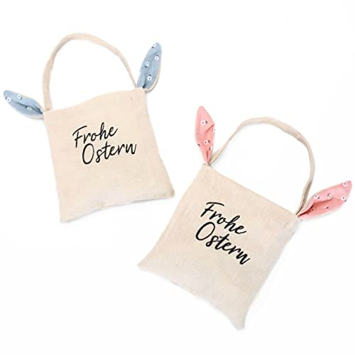 Papierdrachen 2 Jute Beutel mit Ohren | Alternatives Osternest im Osterhasen Design | hochwertige Geschenkverpackung und wiederverwendbar | Osterkörbchen zum Befüllen