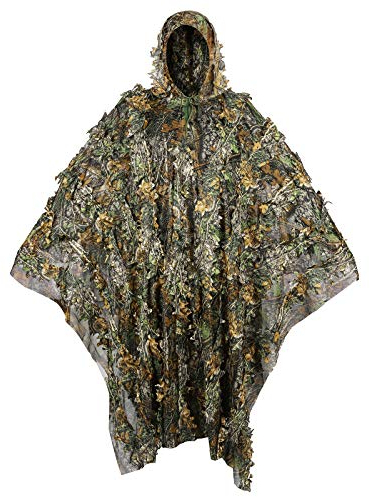 Runpon Outdoor Camouflage Ghillie Poncho 3D Blätter Jagd Umhang Tarnumhang Stealth Ghillie Anzug für Vogelbeobachtung Militär CS Woodland, Grün, Large
