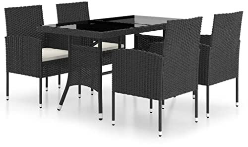 vidaXL Gartenmöbel 5-TLG. Gartengarnitur Gartenset Sitzgruppe Sitzgarnitur Gartentisch Gartenstuhl Tisch Stühle Esstisch Sessel Poly Rattan Schwarz