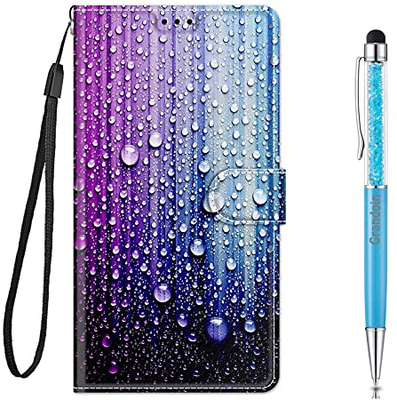 Grandoin Coque pour Xiaomi Redmi 9T, Mode Créatif Effet Désign Étui de Protection Housse en PU Cuir avec Portefeuille Fermeture Magnétique Fentes pour Cartes und Flip Béquille (Goutte d'eau)