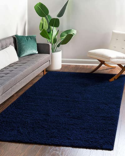 Carpeto Rugs Tapis Salon, Chambre Shaggy à Poil Long - Doux Moquette pour Chambre - Tapis Moelleux Grande Taille de Chambre Adulte Moderne - Rug - Bleu Marine - 80 x 200 cm