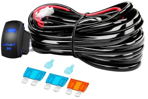 AUXTINGS 3 metri 40A 12V Relè Rocker incorporato universale Cablaggio Kit per cablaggio LED Barra luminosa con interruttore acceso/spento per luci a fendinebbia a LED,2 connettore