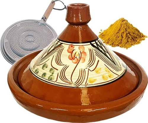 Marokkanisches Steingut authentisches Tajine 35 cm + Kräuter und Flammenverteiler