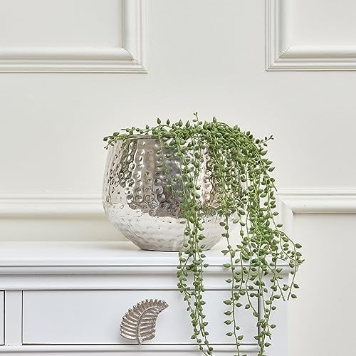 Melody Maison Silver Hammered Metal Planter, 20x20cm, Indoor Plant Pot, Small House Plant Pot