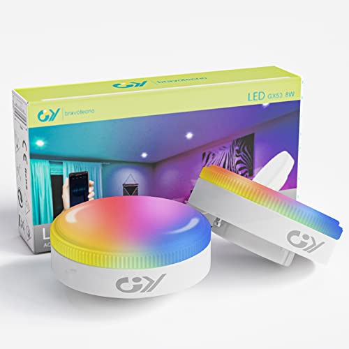 GY Alexa Lampe Smart Glühbirne GX53,Wlan LED Lampe Kompatibel mit Alexa/Google Home,8W=80W,600lm,RGBCW 3000K-6500K,Dimmbar Warmweiß-Kaltweiß und Mehrfarbige Birne, Kontrolle durch APP, 2 Stück
