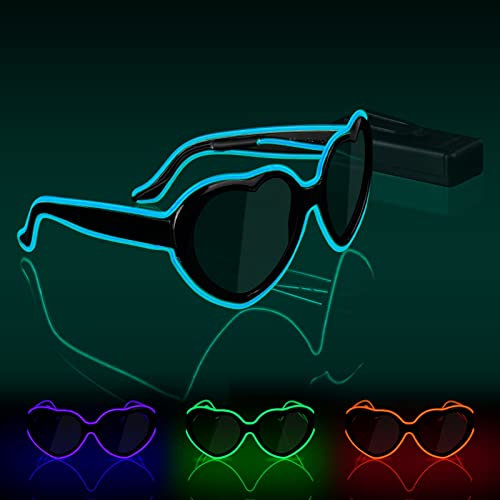 Ainiv Liebe LED Brille, Leuchten Brille, Verdrahtet Neon Rave Brille, Flashing LED Sonnenbrille Kostüme, Flashing brillen, Led Glasses, Partybrille, Party Led Brille für Party, EDM, Halloween(Eisblau)