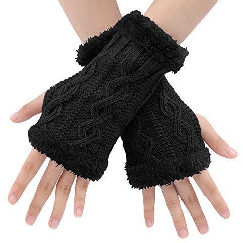 BLURBE Fingerless Gloves for Women - Arm Wrist Warmers, Ladies Winter Cashmere Arm Fingerless Gloves Mittens Wrists Knitted Warmers with Thumb Hole for Women Gifts UK