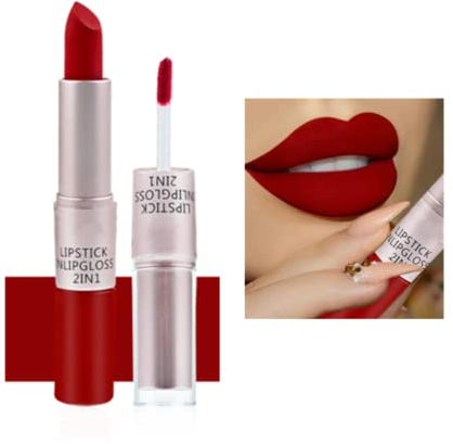 2 in 1 Rossetto Matte Liquid Lipgloss,Colore Intenso e Vibrante Rossetto liquido Matte a lunga tenuta (rosso 011)