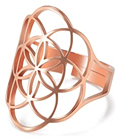 kkjoy Durchbrochener Blume des Lebens Ring Edelstahl unvollständige Blume des Lebens verstellbare offene Fingerringe Versprechungsring Schmuck Geschenk für Frauen charmante Damen