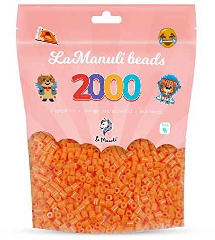 La Manuli Bügelperlen ca. 2000 Stück Midi Perlen Im wiederverschließbaren Beutel | Nachfüllset Bastelperlen Mit jeder Marke Beads kompatibel | 5 mm Steckperlen (Orange)