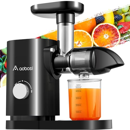 AAOBOSI cold press juicer machines, Slow Masticating Juicer for Fruit and Vegetable Delicate Crushing without Filtering, juice maker with Quiet Motor and Reverse Function, Black