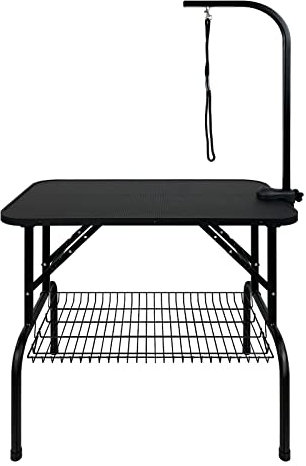 VA-Cerulean Trimmtisch für Hunde Katzen,Schertisch mit 1 Schlingen und höhenverstellbarem Galgen,Klappbar Pflegetisch,Kratzfester Gummioberfläche,Hundepflegetisch für Haus oder Tierhandlung