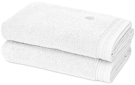 KLASBROOK® Linnea 2 teiliges Luxus Handtücher Set Weiss, extra flauschig und saugfähig aus 100% Baumwolle Oeko-TEX 100 Zertifiziert mit Aufhänger, 2 Badetücher 70x140