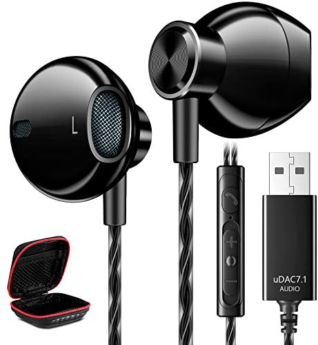ACOCOBUY USB Headset with Mic for PC, USB A Headphones for Computer, 8.2 Ft Cable,Lightweight Wired Type A Earbuds In Ear Noise Canceling Stereo Laptop Game Earphones for Dell Laptop for Surface Black