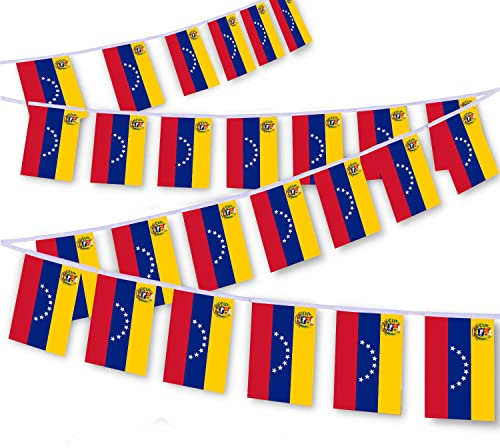 MacLand 30 bandierine nazionali del Venezuela, 9 m, decorazione venezuelana, striscione decorativo per esterni, interni, patio, cortile