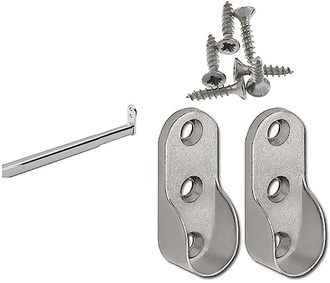Schrankrohr ausziehbar, 40-60 cm, Teleskopstange, stabile Nischenstange, Kleiderstange & 118500622 Schrankrohrhalter oval Schrankrohrlager, Silber