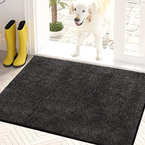 PURRUGS Dirt Trapping Door Mat 60 x 90 cm, Non-Slip Machine Washable Entryway Rug, Dog Door Mat, Super Absorbent Entry Rug for Front Door, Back Door, Muddy Shoes and Paws, Charcoal